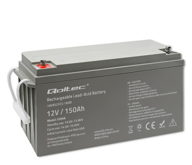 Qoltec Akumulator AGM | 12V | 150Ah | max. 2250A | 40.1kg - 1171205 - zdjęcie